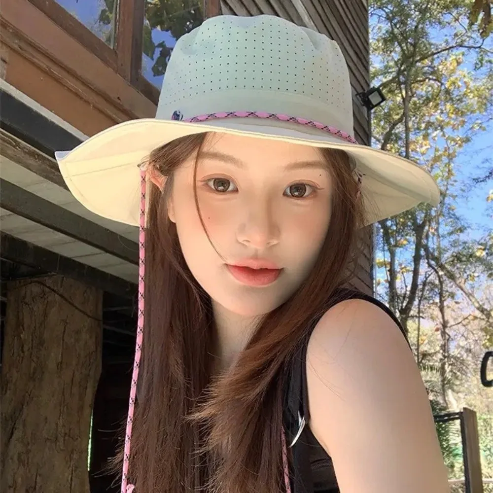 

Dog Sun Protection Bucket Hat Cartoon Korean Style Sunscreen Fisherman Hat with Windproof Rope Wide Brim Folding Sun Cap Daily