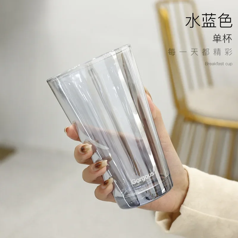 Glass water cup 450ML reusable straw with lid travel coffee cup basic hammer pattern juice cup transparent vintage wine glass