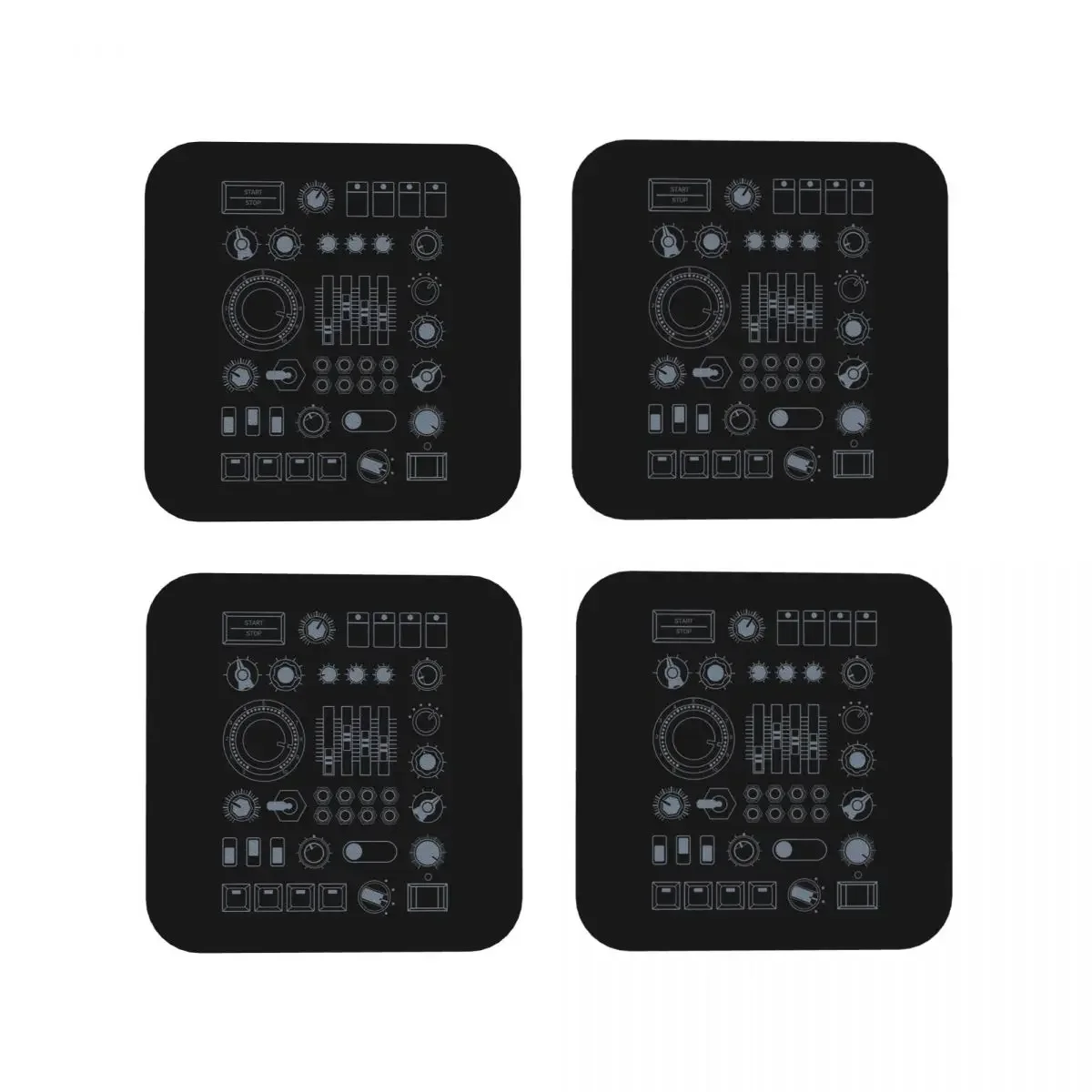 Vintage Analogue Synth Control Coasters Kitchen Placemats Waterproof Cup Coffee Mats For Decor Home Tableware Pads Set of 4