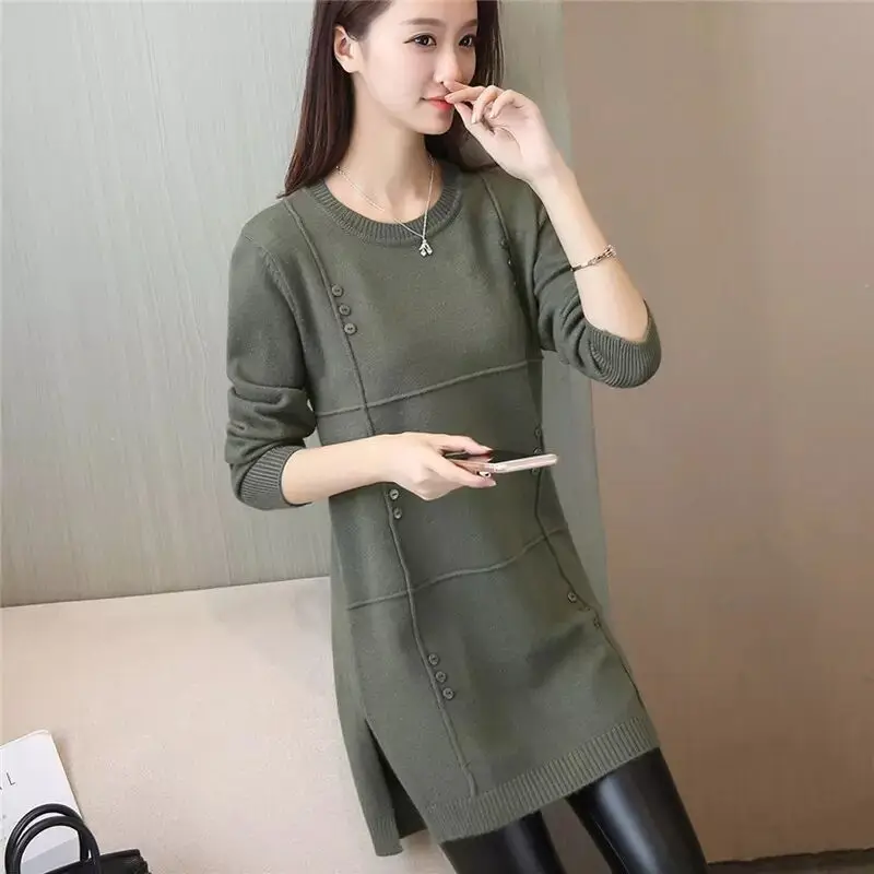 

Женский круглый трикотаж Ne Long Sve, свитер средней длины, свободный крой, большие размеры, трикотажная одежда для поездок на работу