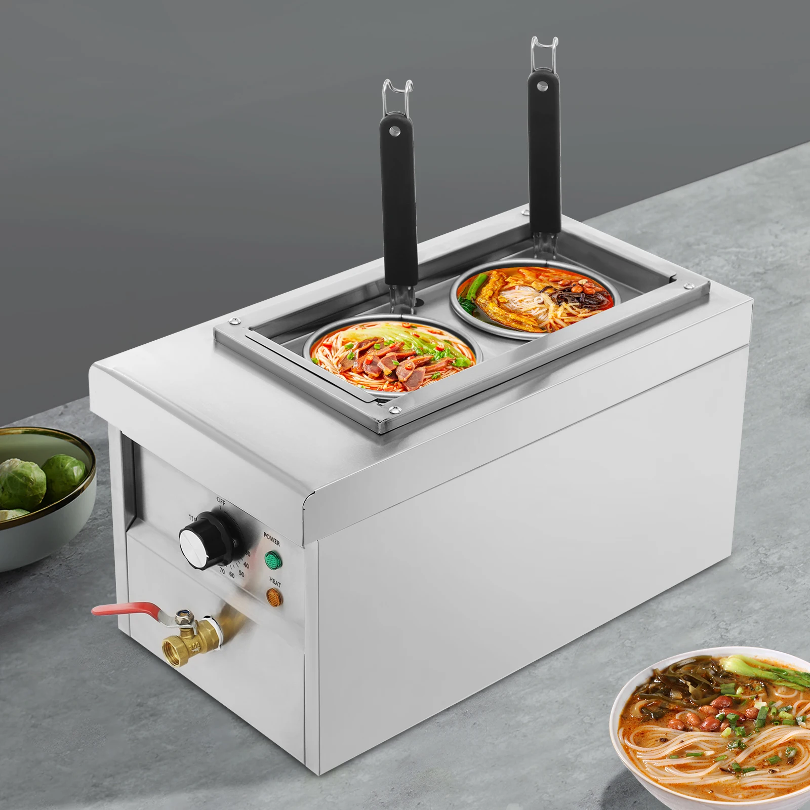 2穴電気商業シルバーパスタクッカー、110V 201ステンレス鋼長方形パスタボイラー米国標準オフィス用