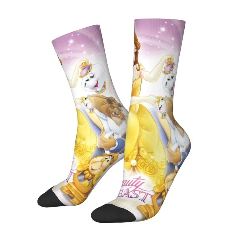 Funny Animated Film Beauty And The Beast Socks Women Men Warm 3D Print Sports Basketball Socks