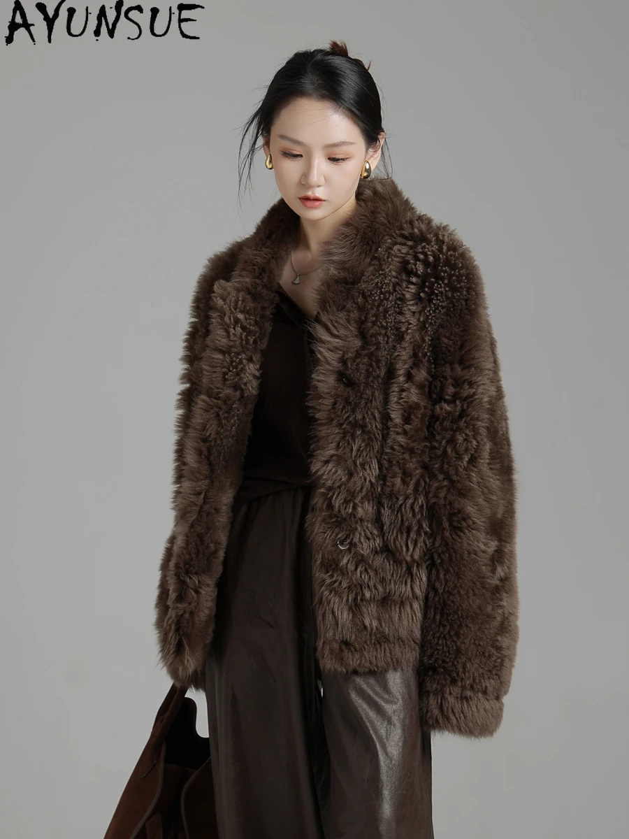 AYUNSUE manteau de fourrure en peau de mouton naturel femmes veste en cuir véritable vestes d'hiver 2025 vêtements de luxe femme coupe ample Шуба Ж Döncud