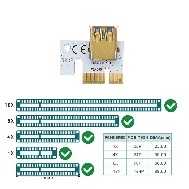 VER 010-X PCIE Riser 1X To 16X Graphic Extension With Flash LED For Bitcoin GPU Mining Powered Riser Adapter Card