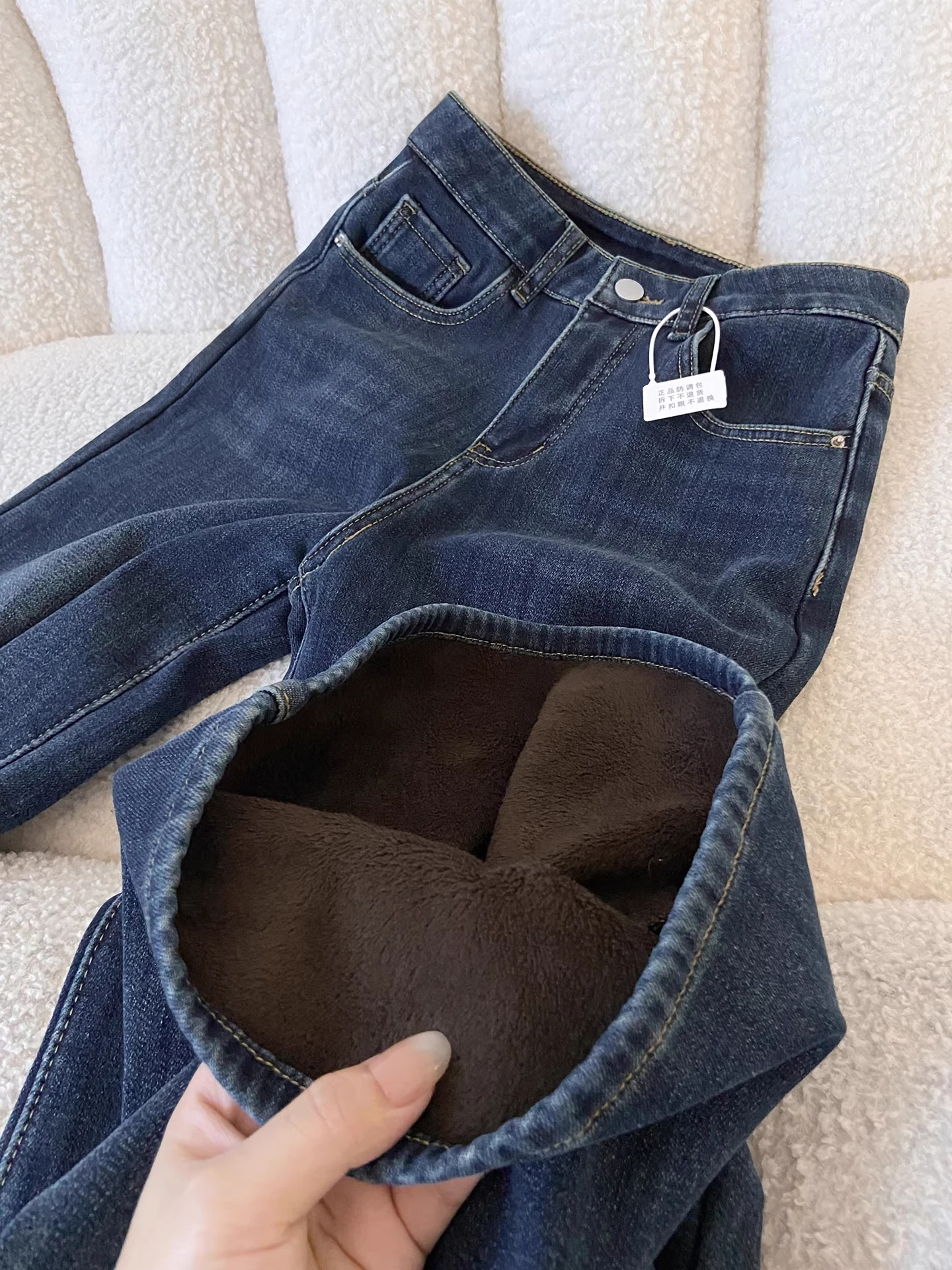 

Deep Blue Velvet Micro Flaredl Denim Jeans for Women Autumn Winter New High Waist Slim Fit Jeans Thickened Warm Trousers