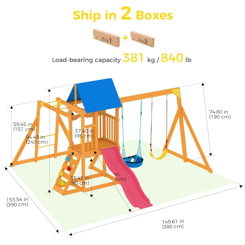 مجموعة لعب خشبية مع شريحة مموجة، مجموعة ملعب مع قضبان قرد للأطفال، مجموعة لعب خارجية مع أرجوحة للأطفال الصغار، مجموعة أرجوحة في الفناء الخلفي #5