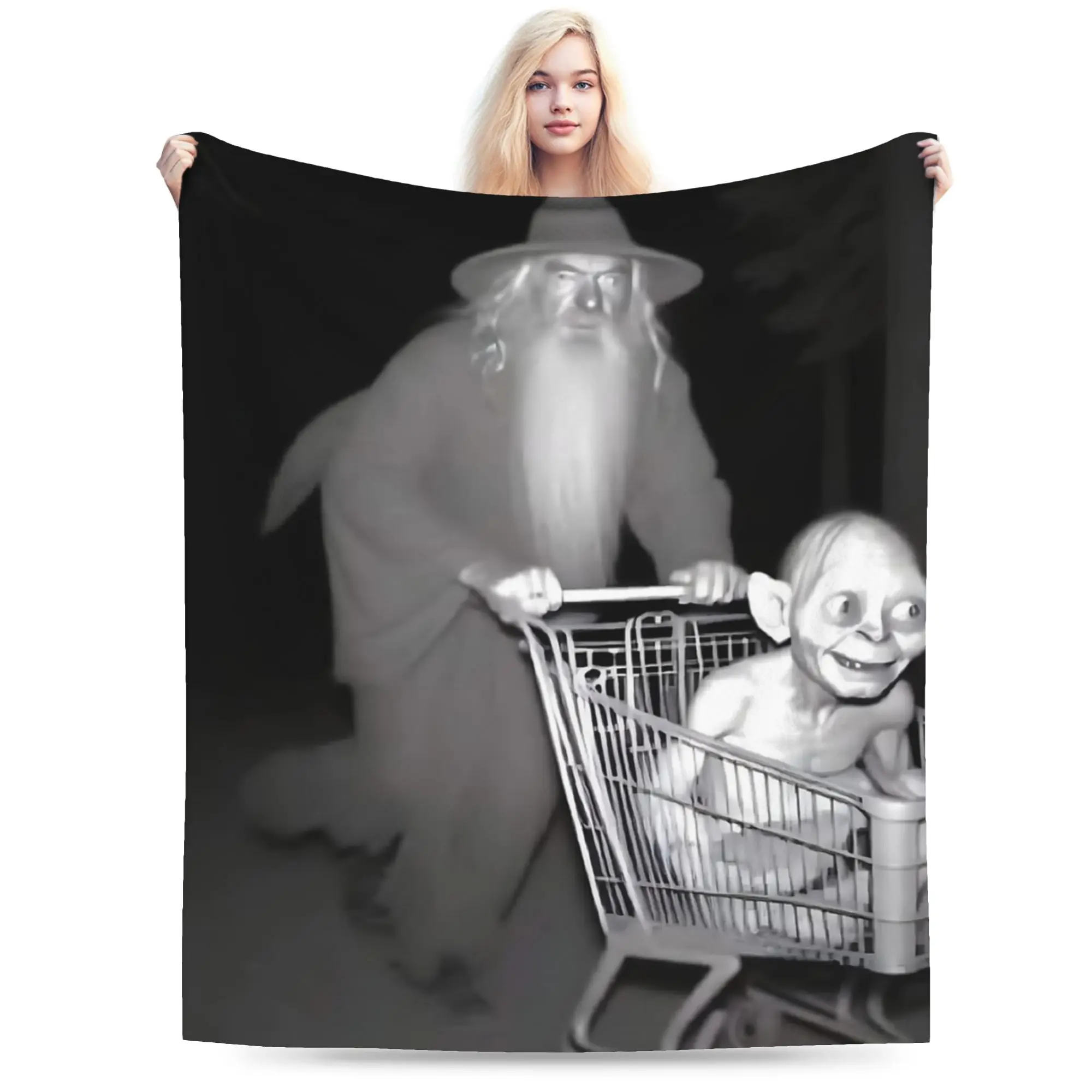 Wizard Pushing A Trolley With Creature Blankets Flannel Spring/Autumn L-Lords Of The R-Rings Throw Blankets for Car Bedspreads