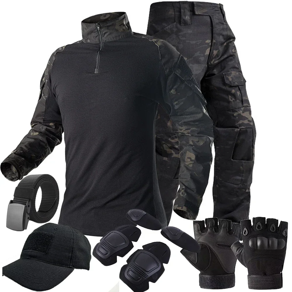 

MCBK Camo Trainning Sets 1/4 Zipper Hunting Pants Combat Uniform Tops Tactical Suits Men Durable Hiking Shirts Wear-resisting