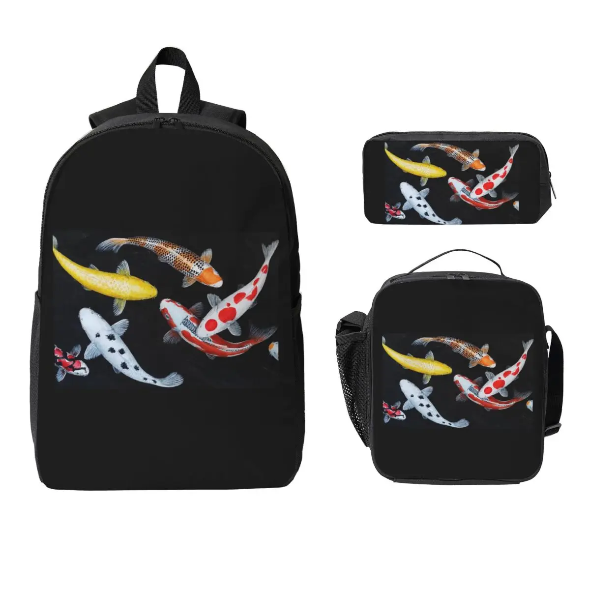 

Koi Fish Backpack Student Boys Girls BookBag School Bag Computer Shoulder Bags 3ps Insulated Lunch Bag Pencil Case