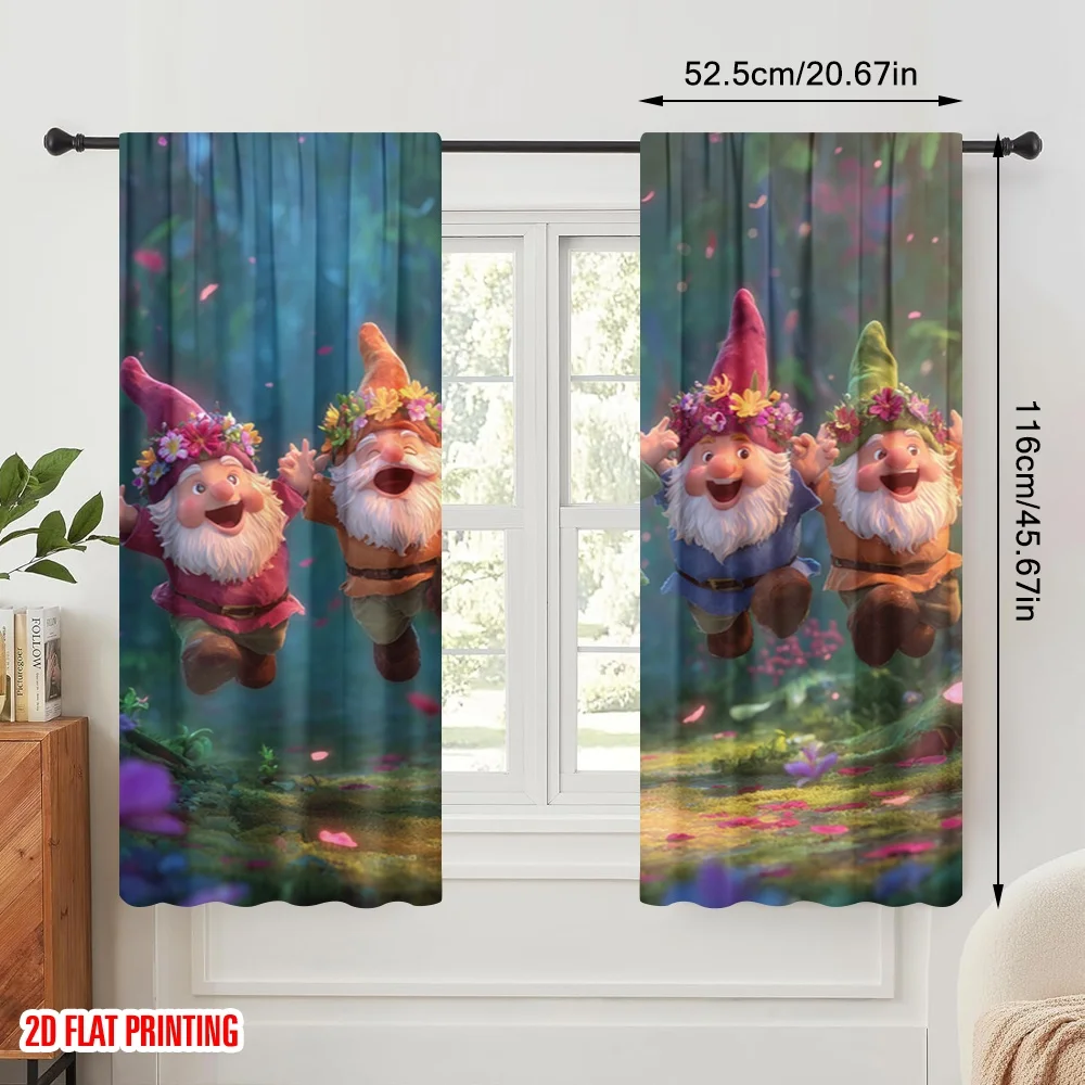 2pcs,2D plane printing Print Curtains Merry Christmas Jumping dwarf corolla Versatile 100% Polyester (without rod) Home Decor