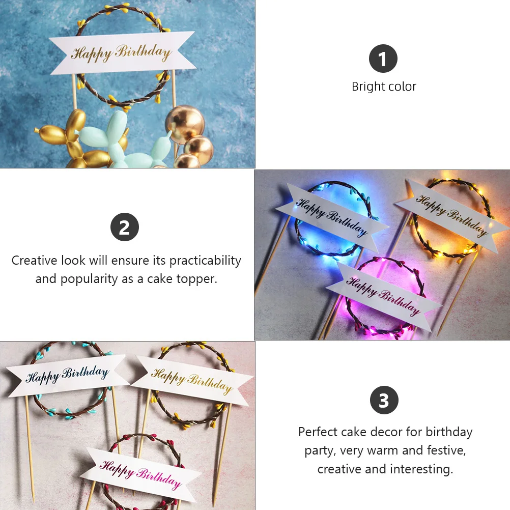 

1pc Birthday Flags Decor LED Cupcake Topper Rattan Garland Pick Cake Wreath Decoration Party Favor 3D Cake Ornament Dessert