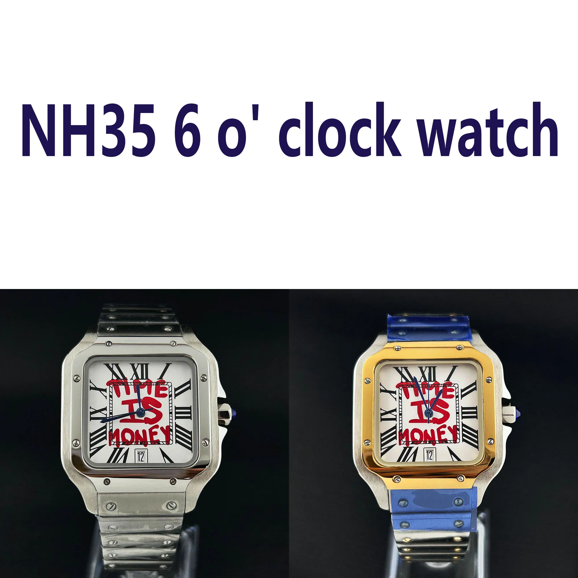 

NH35 Watches for man square roma dial Folding Buckle Square Case fit NH35 6 o' clock movement