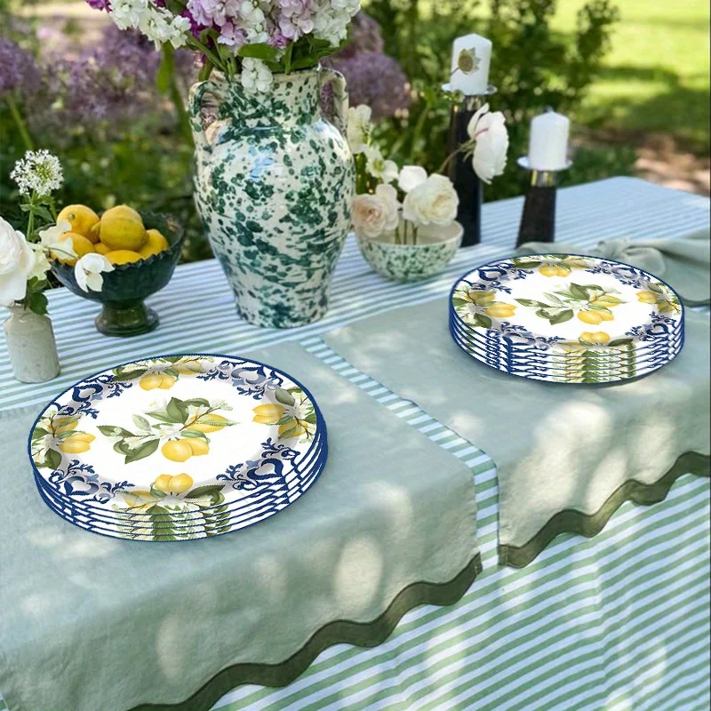 80-teiliges Zitronen-Party-Geschirrset, Geburtstagsdekoration, elegante Einweg-Pappteller, -becher, -servietten für Hochzeitsfeiern – Detail 7