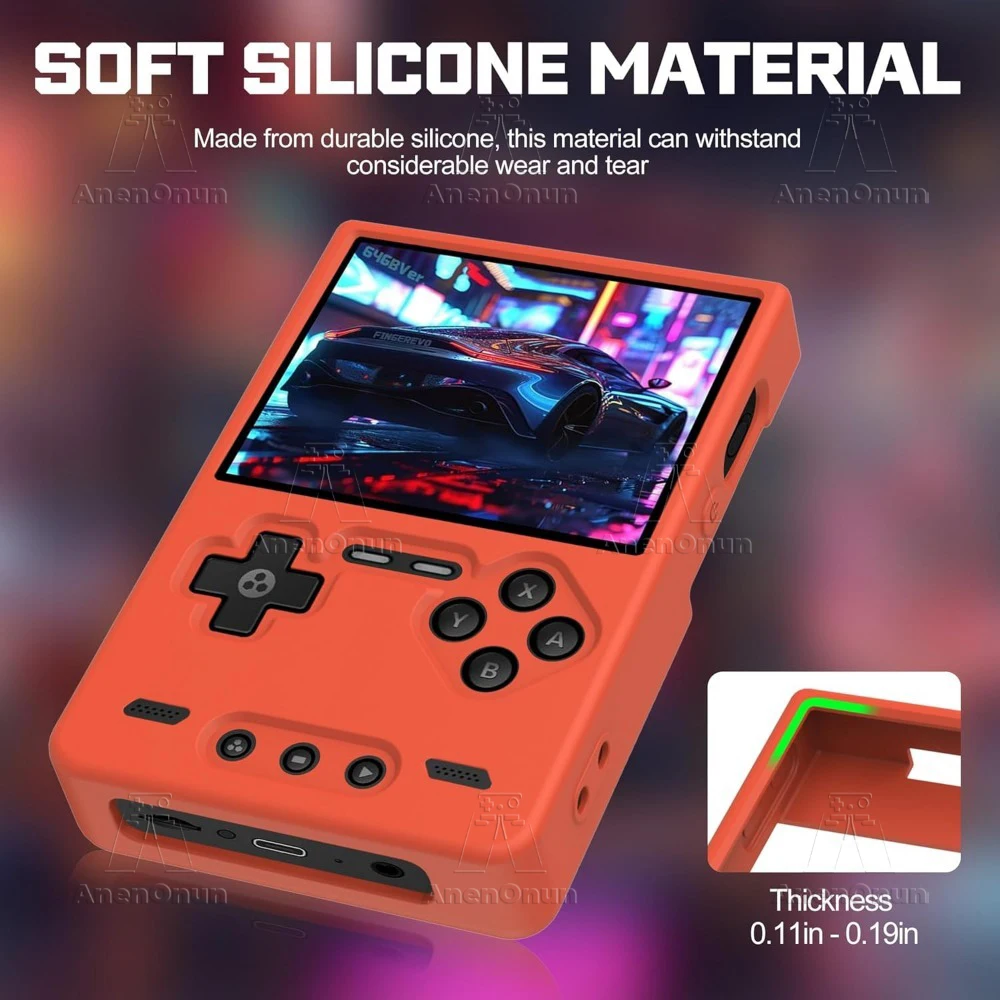 Trimui Brick Silikonhülle mit Umhängeband, stoßfest, kratzfest, langlebig, Softshell-Haut, rutschfester Griff, Schutzhülle – Rot