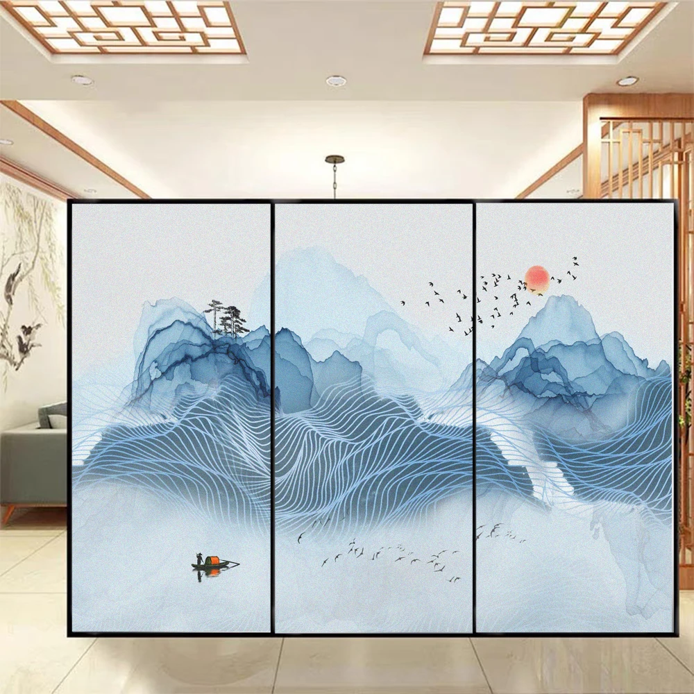 Privacy Window Film Landscape painting Pattern No Glue Static Electricity Door Flim Frosted Sun Blocking Glass Windows Sticker