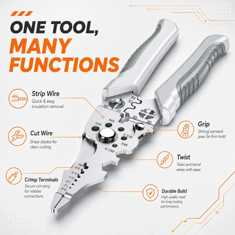 

Multi-functional Electrician Special Wire Stripping Pliers Wire Splitting, Peeling and Pressing Wire Imported Universal Cutting
