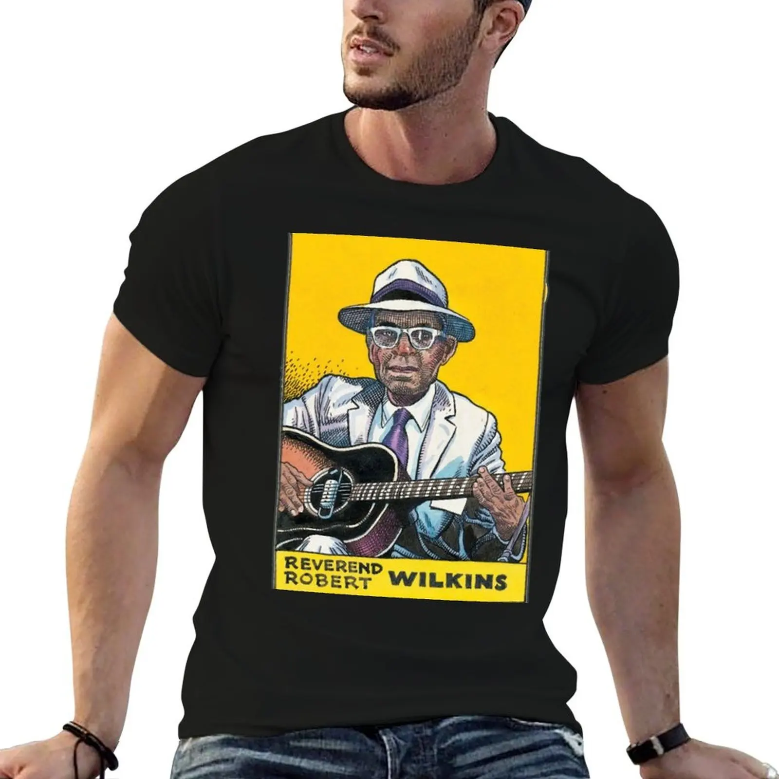 American Reverend Blues Robert Musician Wilkins T-Shirt Fashion Pattern Printed Tee Shirt