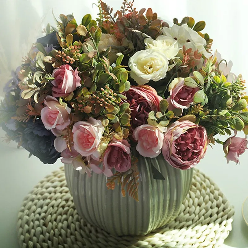1/3 stücke Seide Rose Künstliche Blumen Hochzeit Hause Zimmer Festival Dekoration Gefälschte Blumenstrauß Handwerk Scrapbooking Kranz Liefert – Detail 1