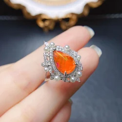 FS New 8*12mm Natural Fire Opal S925 Sterling Silver Ring for Women Fine Charm Weddings Jewelry With Certificate MeiBaPJ