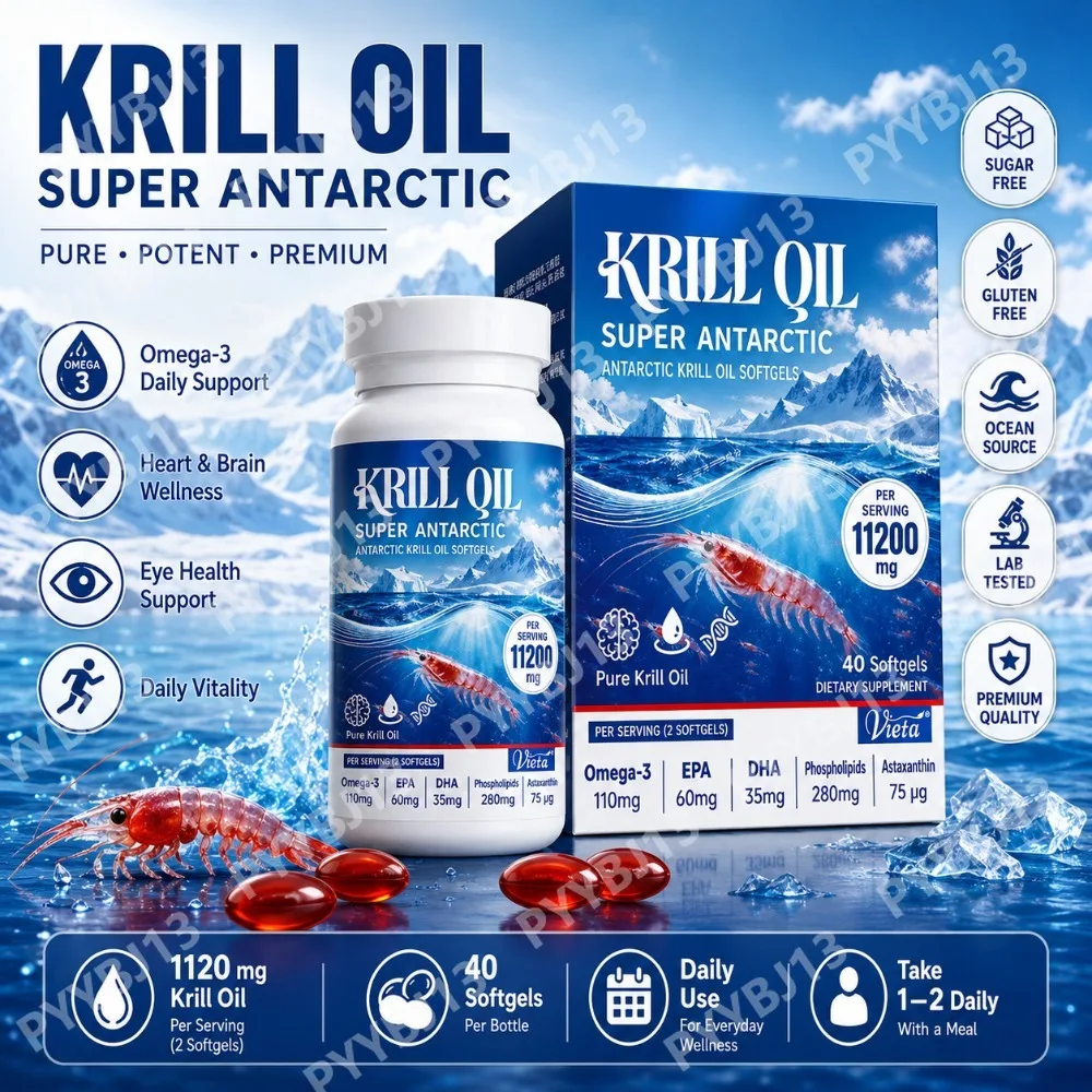 Antarctic Krill Oil Supplement Per Serving Omega-3 Oil with High Levels of EPA+DHA Astaxanthin and Phospholipids No fishy smell