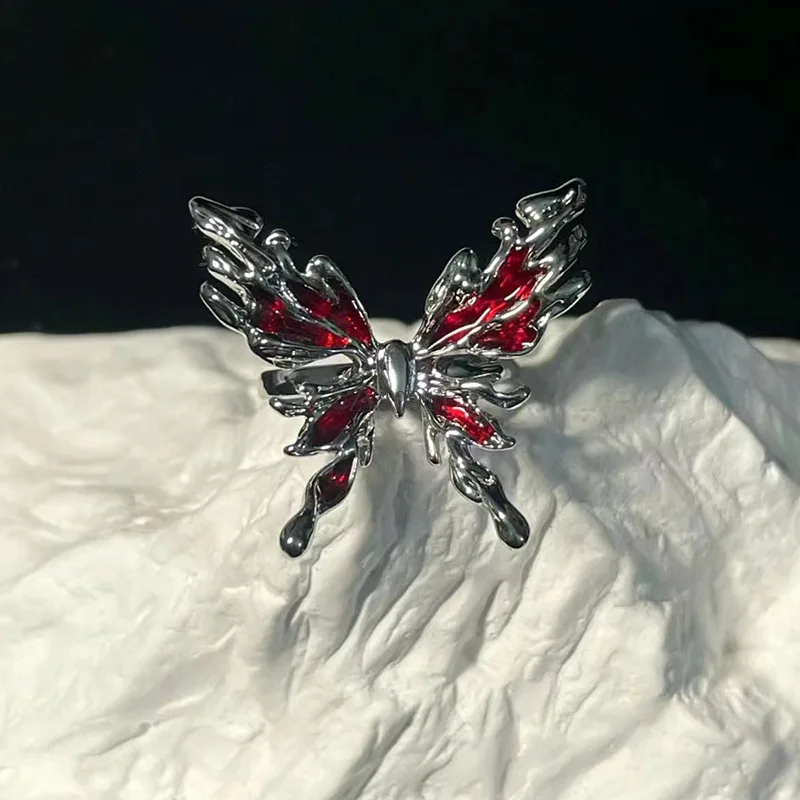 Punk Hiphop Red Drop Glaze Ring voor Vrouwen Partij Sieraden Mannen Trendy Gothic Vlinder Vinger Ring Party Sieraden Gift