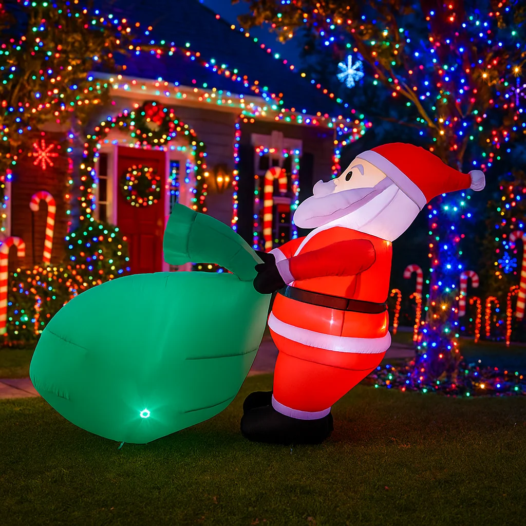 5.2FT زينة عيد الميلاد نفخ شنطة هدايا سانتا كلوز اللعب ساحة المنزل الحلي مع LED ديكور لوازم عيد الميلاد في الهواء الطلق D