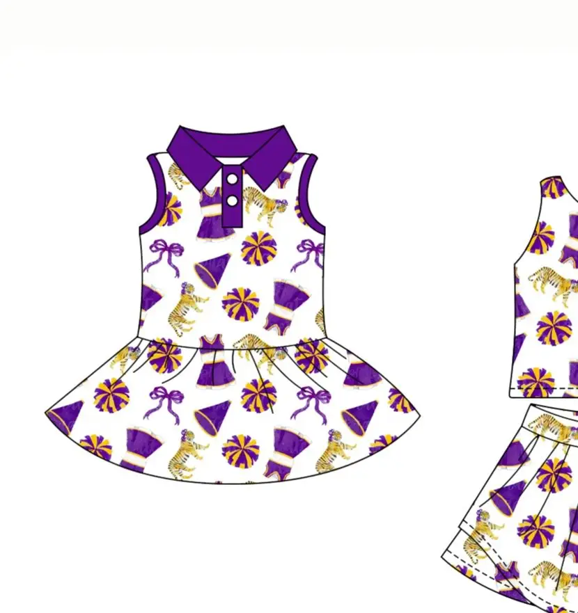 Boutique Kids Cheer Outfits Girls Dresss Athletic Wear Milk Silk Tennis Skirt 2 Pcs Set