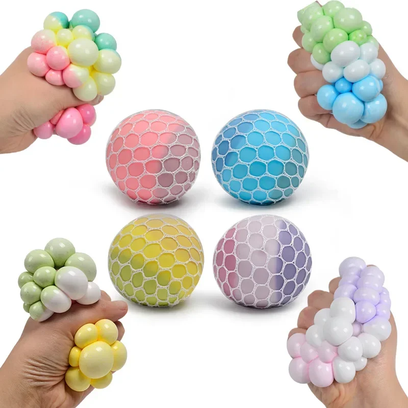 6CM Hand Squeezed Tri Color Flour Grape Tennis Ball Decompression Toy TPR Sticky Slow Rebound Adult Pressure Ball Children Gift