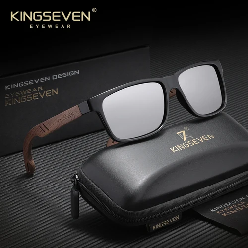 Imagen 2 del producto KINGSEVEN gafas de sol clásicas Vintage de madera para hombre, gafas protectoras Retro polarizadas UV400, gafas para exteriores para hombre y mujer