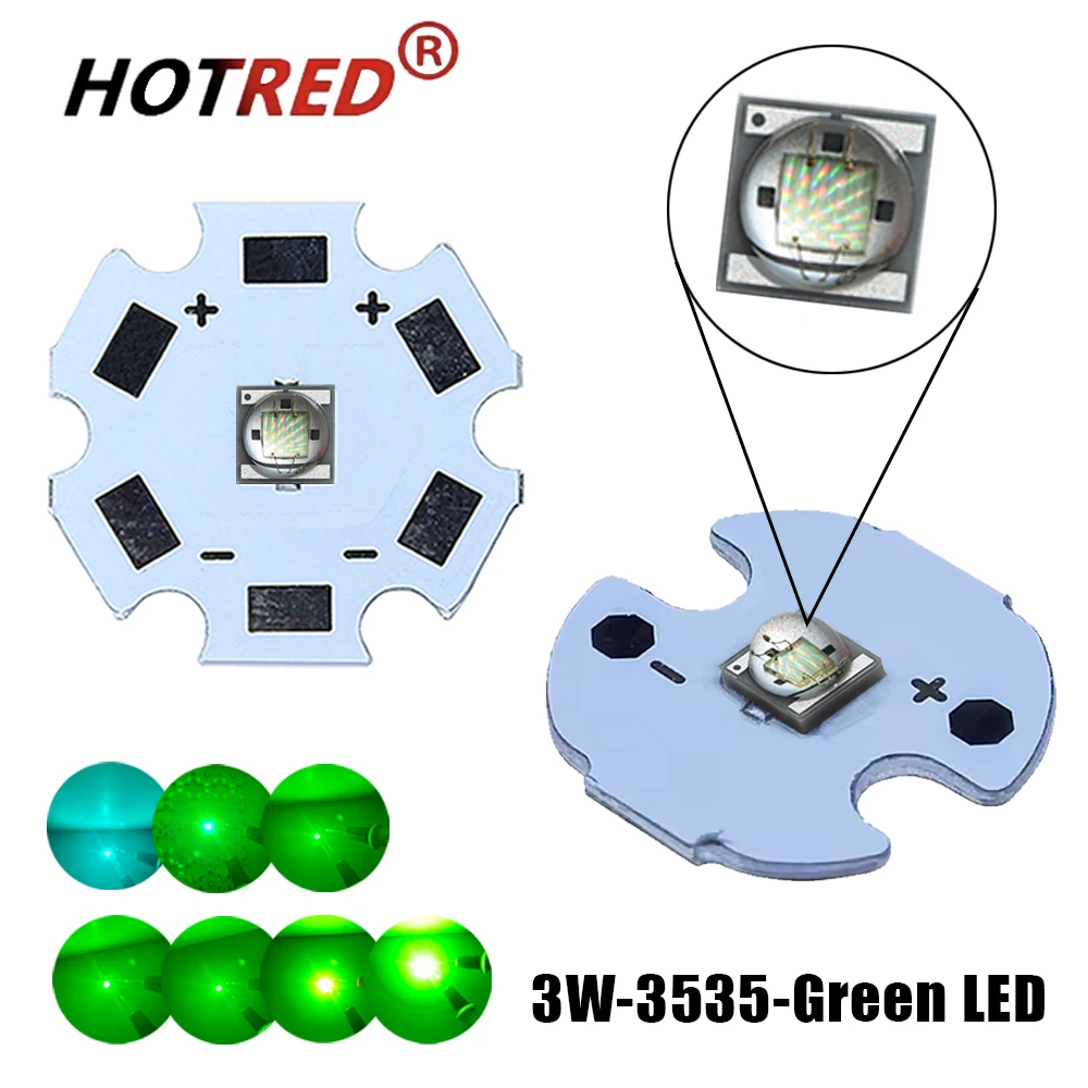 10pcs LED 3W 3535 SMD Ice Blue Cyan 500nm Green 520nm Deep Green 540nm Grass/Yellow Green 565nm Ceramic Lamp Bead With PCB Board
