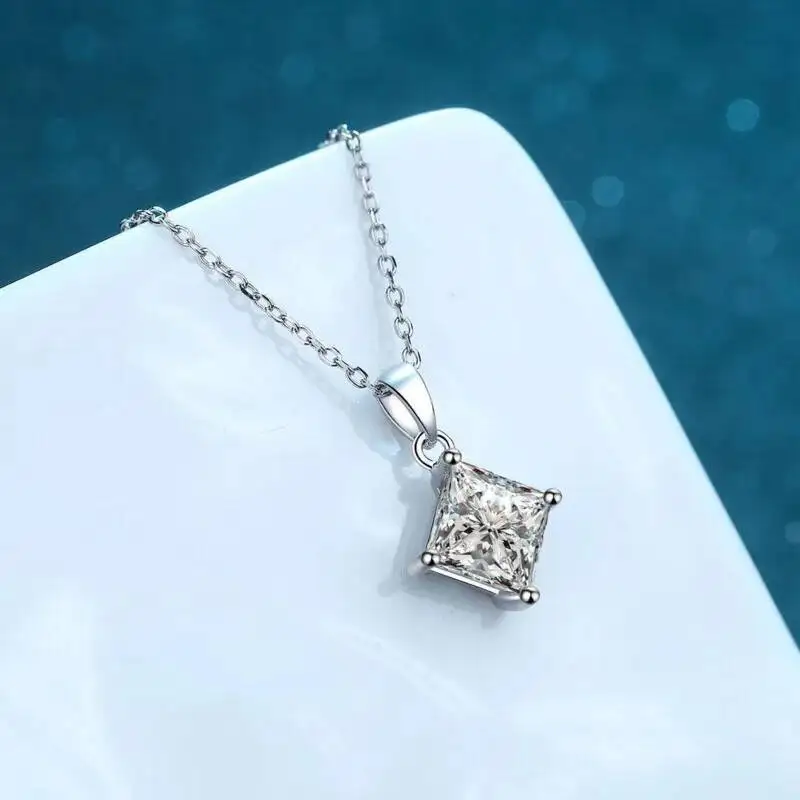 JoiasHome 1CT Princess Cut Moissanit-Halskette S925 Sterling Silber Funkelnder Anhänger für Frauen Luxus-Edelschmuck – Detail 7