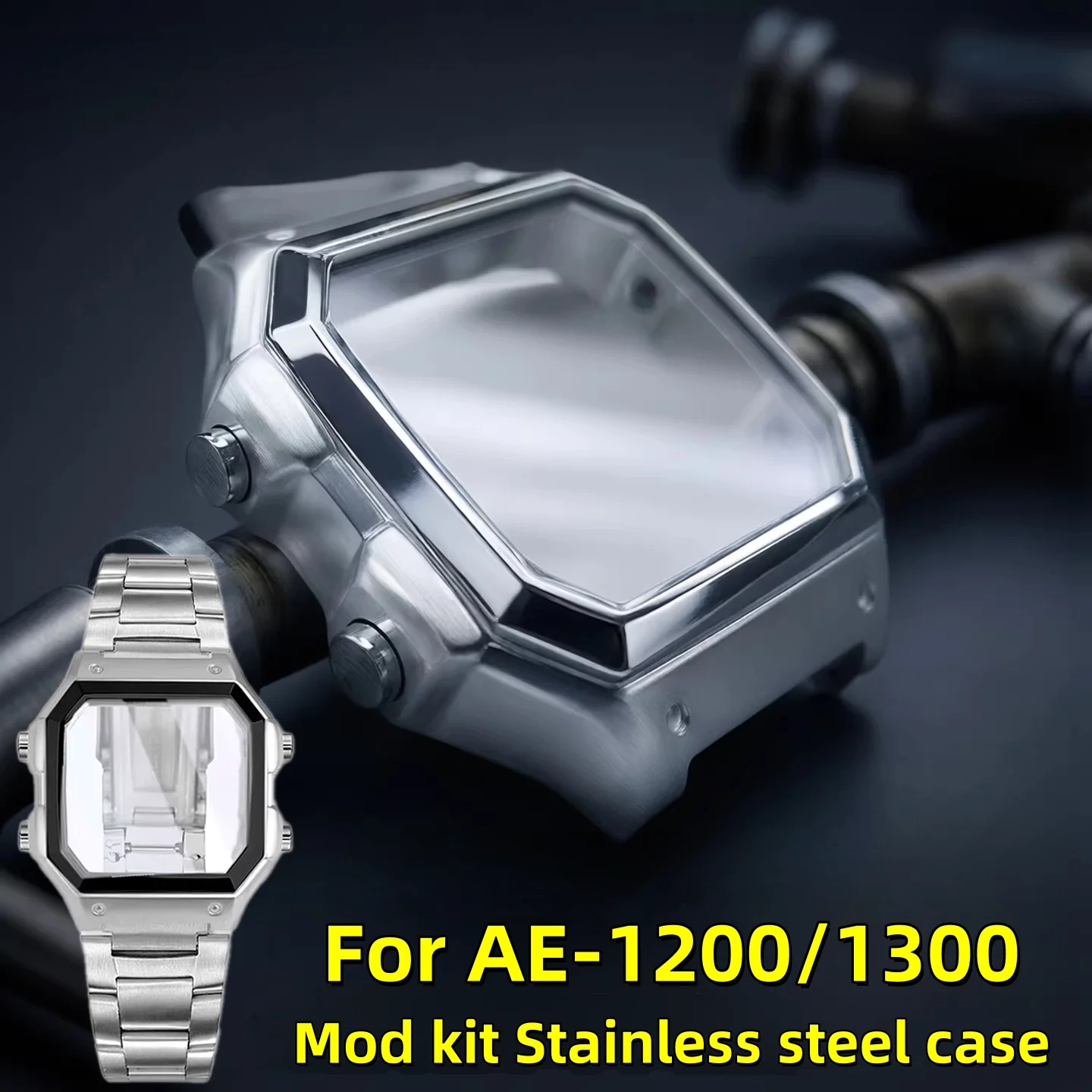 

Комплект для модификации AE1200: корпус и ремешок из нержавеющей стали для часов Casio AE-1200 AE-1300, модифицированный металлический безель, ремешок со стеклом, инструменты и аксессуары.