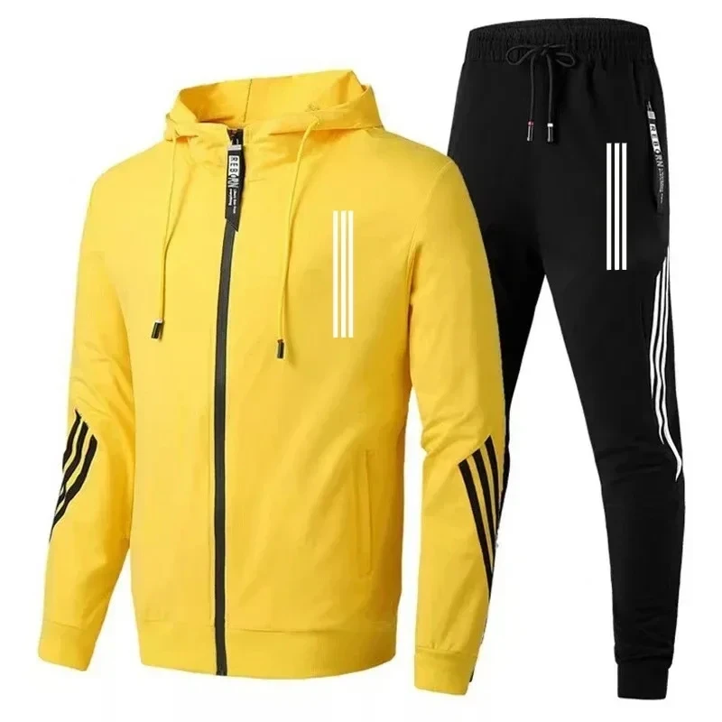 2024 Men's Hoodies+Pants Sets Triple Slant Hoodie Jacket Sport Zipper Tracksuits Sports Jogging Male Fitness Clothing Two Piece