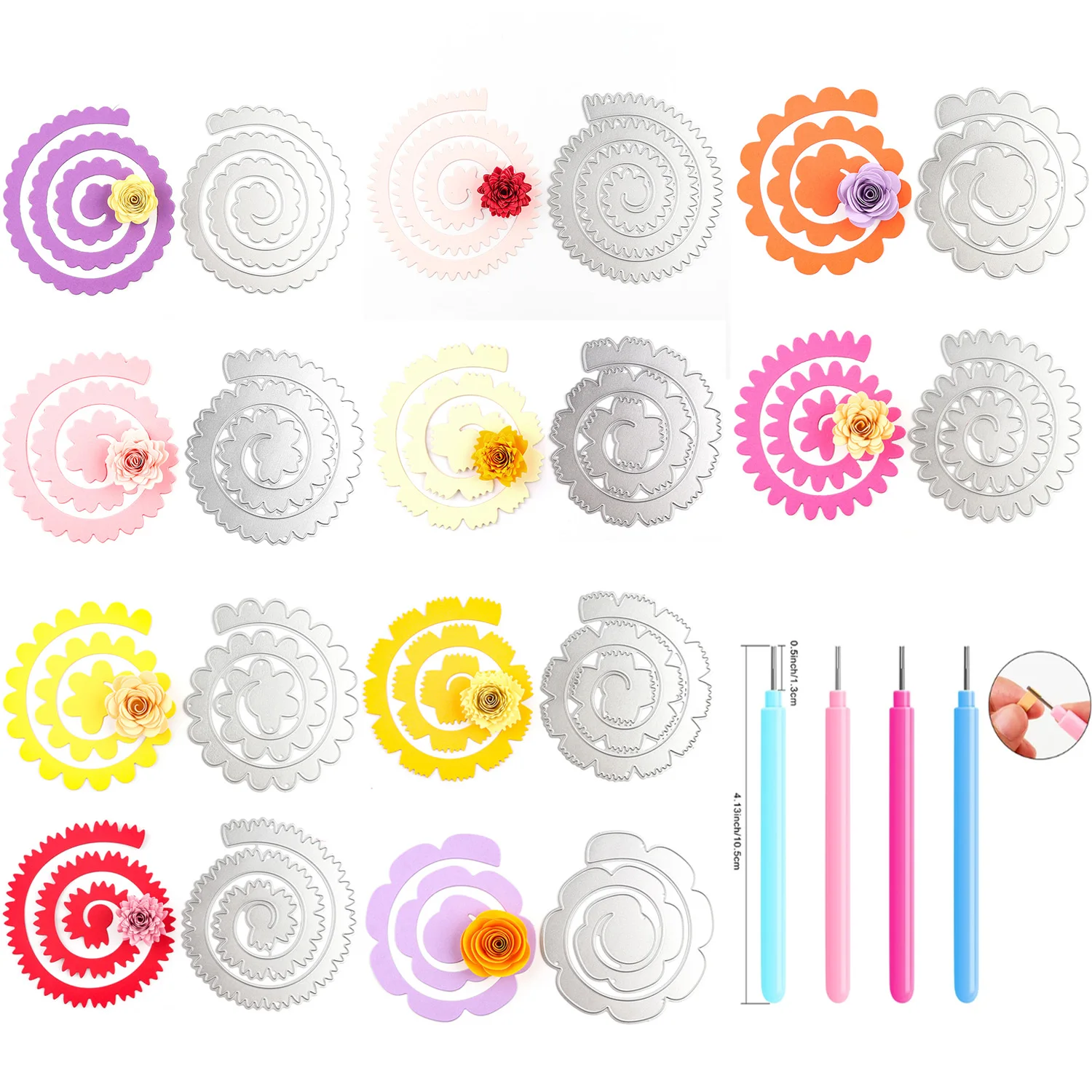 10pcs/set 3D Large Spiral Flowers Garland Cutting Dies for DIY Scrapbooking Album Decorative Craft Embossing Paper Card Making