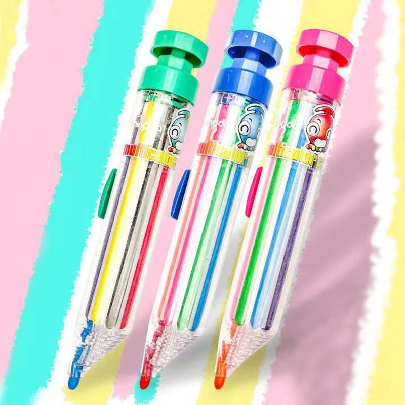 

1pcs Children Press Crayons Without Dirty Hands and Can Rotate 8-color Crayons Creative Color Painting Mechanical Crayons