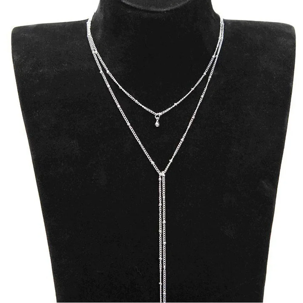 جديد بسيط الذهب والفضة اللون سلسلة المختنق قلادة طويلة الخرز شرابة القلائد للنساء طوق هدايا مجوهرات الأزياء