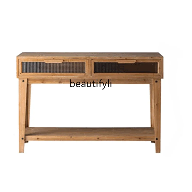 

Light Luxury Solid Wood TV Cabinet Retro Coffee Table Entrance Cabinet Living Room Sideboard Cabinet Glass Drawer Console Tables