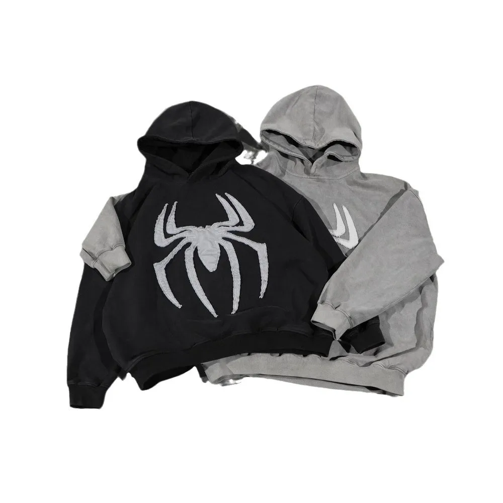 

Y2k Round Neck Long Sleeved Hoodie Streetwear Oversized Hip-Hop Vintage Punk Embroidery Sweatshirt Winter Fall School Oot Outfit
