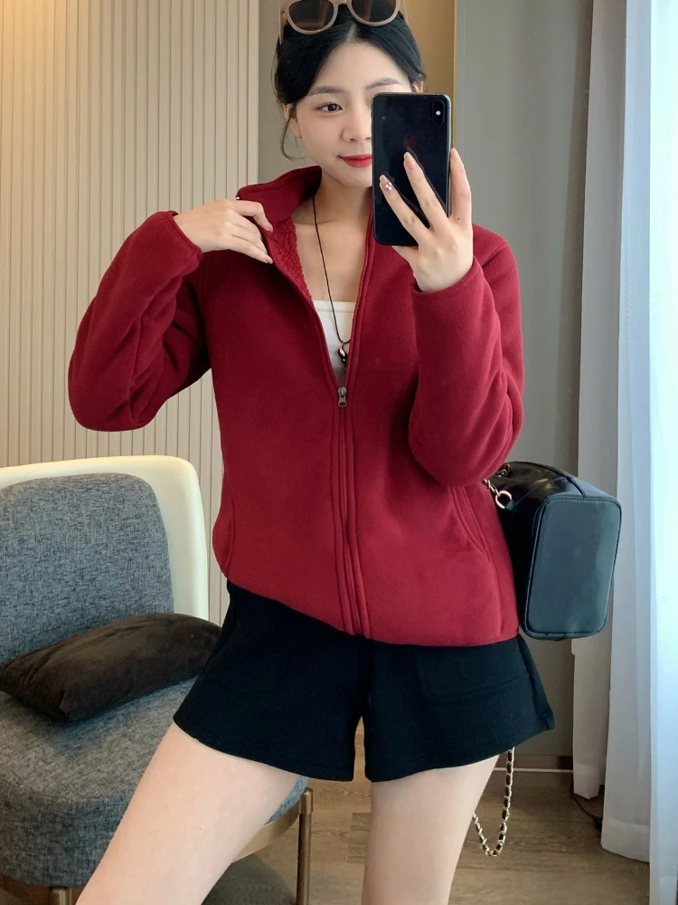 

Japanese High-end Wool-lined Sweatshirt Couple's Layering Jacket Women Men Double-Layer Fleece-Lined Puffer Jacket Stand Collar