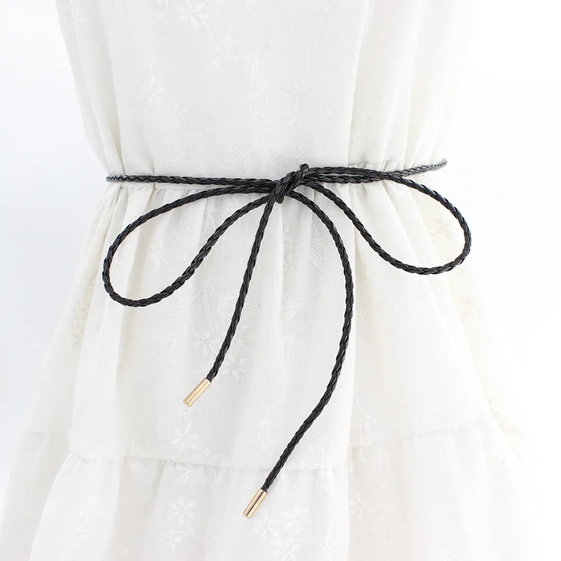 

Extended Decorative Waist Chain Dress Belt Bow Knitting Thin Belt Korean Version of The Hundred Pu Waist Rope