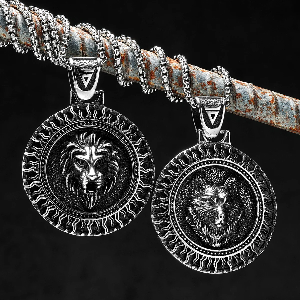 Sun Wolf Lion Carving Men Necklaces With Pendant Stainless Steel Jewelry For Male Women Punk Hip Hop Accessories Gifts Wholesale