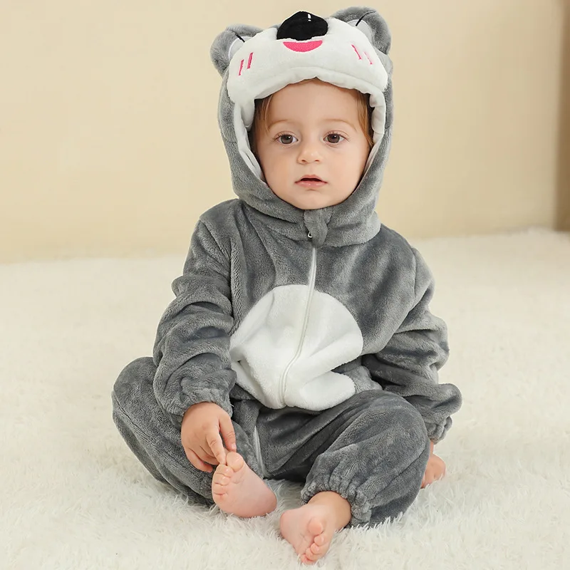Baby cosplay animal climbing suit cartoon flannel unisex baby jumpsuit unicorn rabbit dinosaur pajamas pure cotton baby unisex b view 4