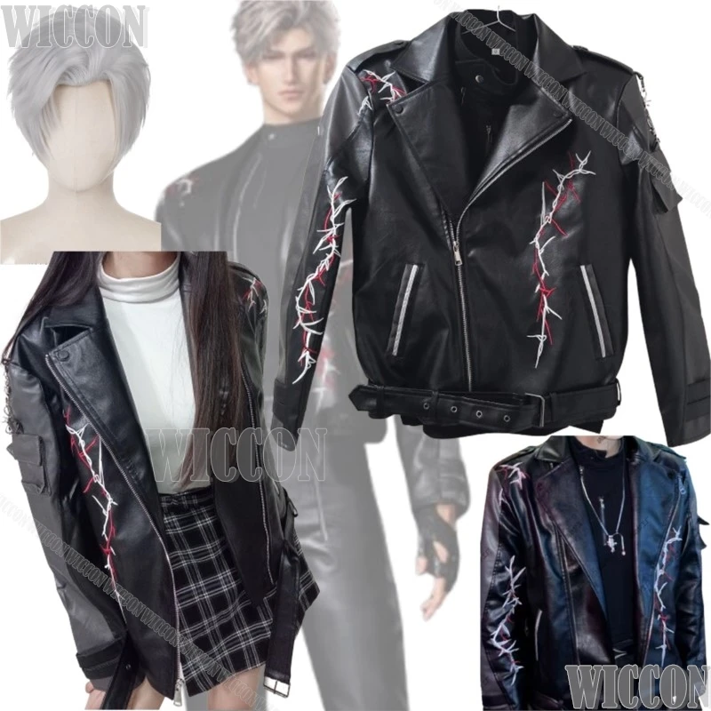 سترة سوداء من البولي يوريثان لعبة سيلوس دراجون الحب والفضاء معطف تنكري قميص أسود ملابس رجالية شعر مستعار فضي للهالوين نافيداد كرنفال #2