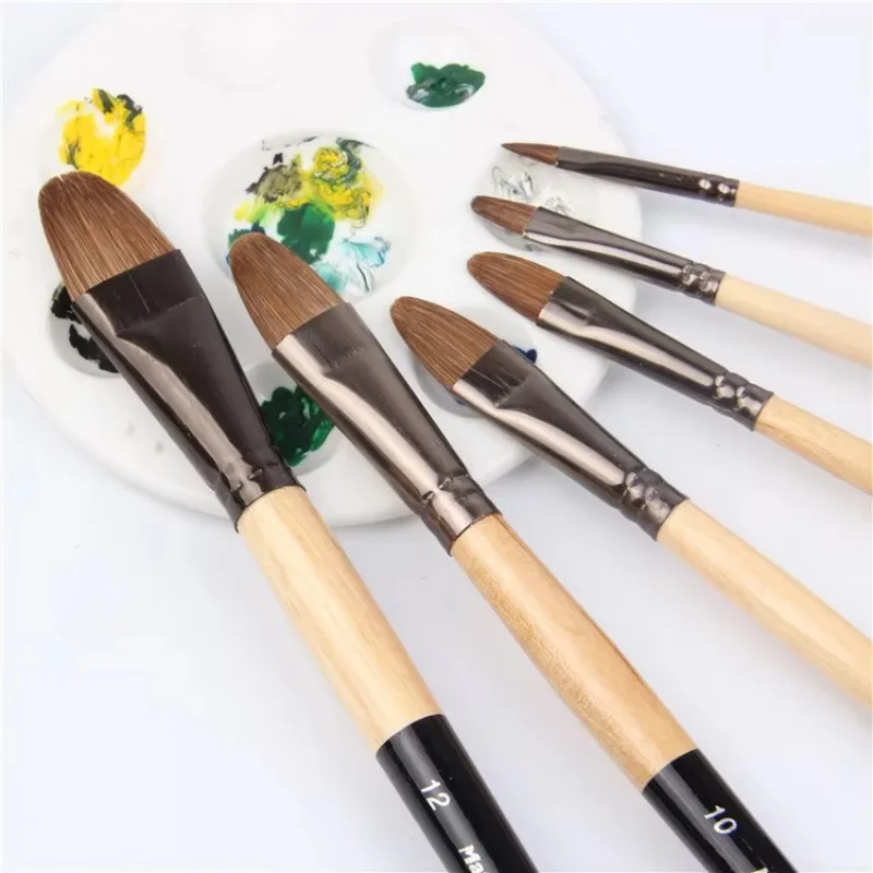 high-grade 6pcs Horsehair brush artist oil paint brush tongue peak acrylic paints even number suit row pen Student Stationery