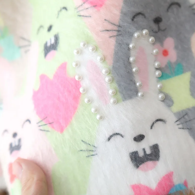New Autumn Winter Children's Clothing Graffiti Cartoon Rabbits Pullover for Kids Girl Warm Thicken Fleece Sweaters Bunny IY08122
