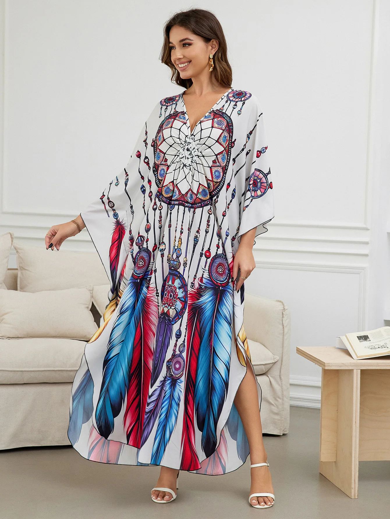Beach blouse Position print bikini sunblock blouse plus size dress holiday gown loose blouse