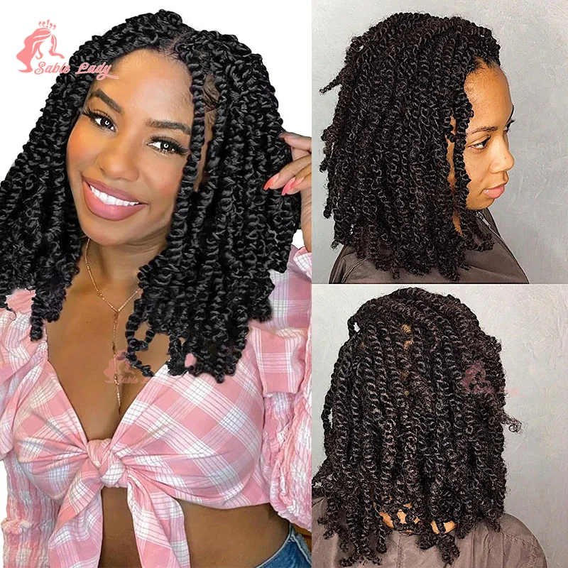 

12" Synthetic Braided Wigs Full Lace Wig Spring Twist Wigs Short Bob Box Knotless Lace Twist Braids Wigs Boho Braided Lace Wig