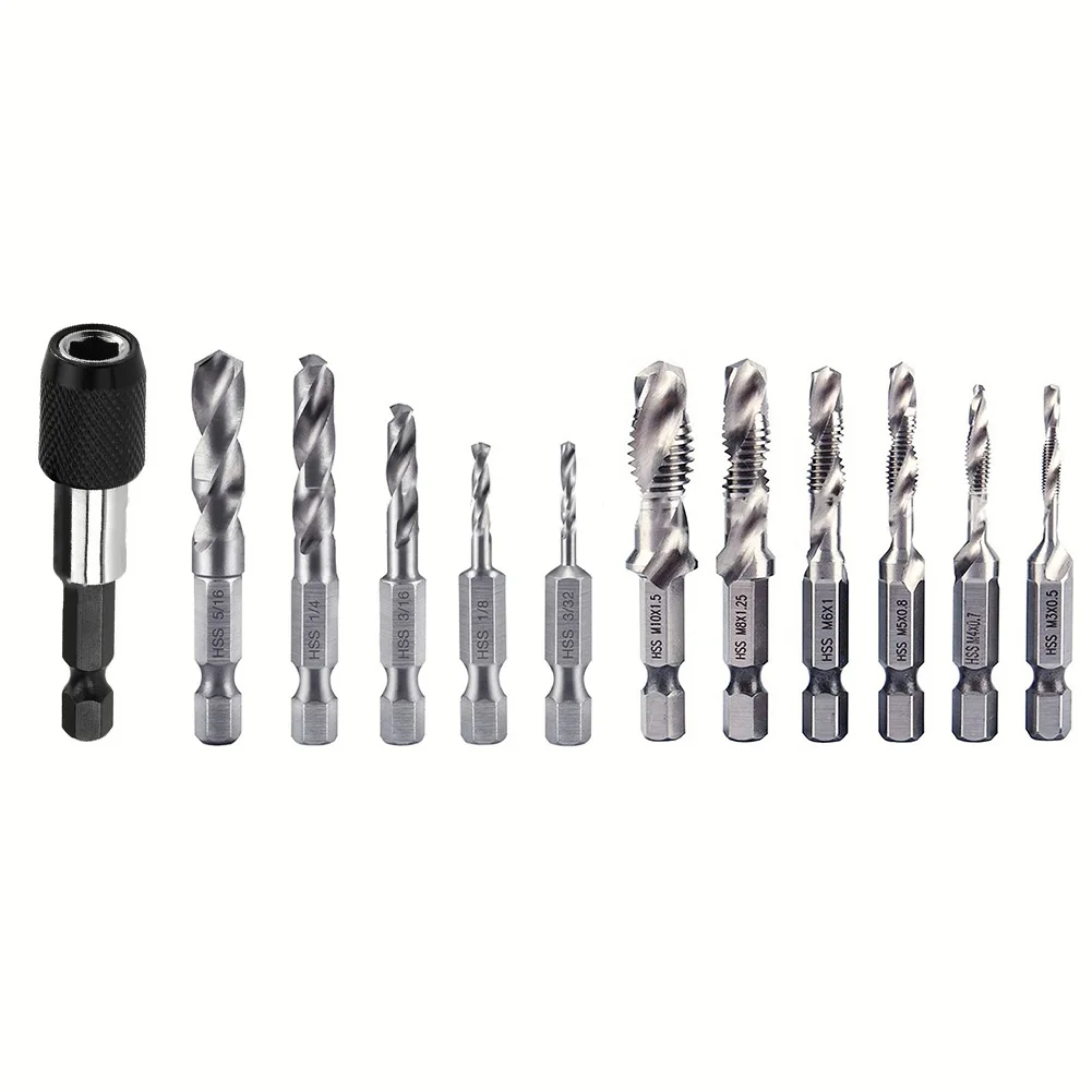 Tap Drills Hex Shank Adapter 10-32NC 12-24NC 13pcs 6-32NC 8-32NC Bit Set Drill And Tap 10-24NC Drill Bits Hex Shank