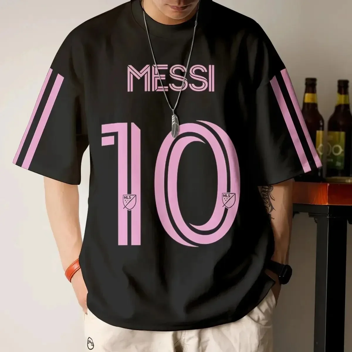 Summer Sports Quick Drying Breathable Jersey Men High-quality Short Sleeved Fan Peripheral 3D Printed Messi T-shirtLarge Comfort