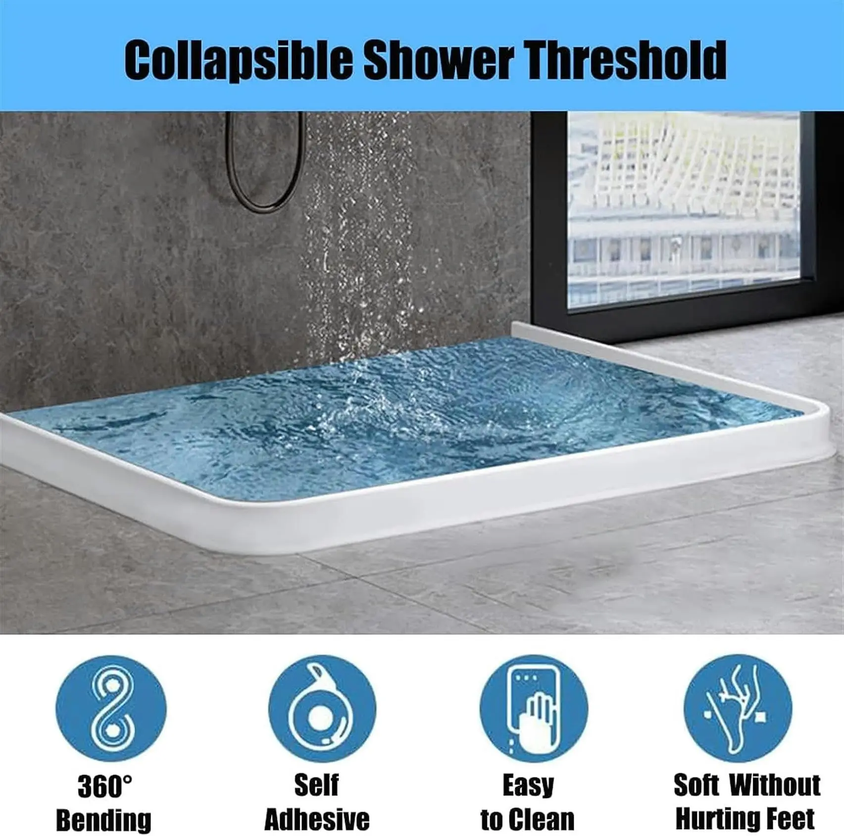 Silicone Bathroom Strip Splash Guard Shower Dam and Flood Barrier Easy to Install Kitchen Water Barrier for Wet-Dry Separation